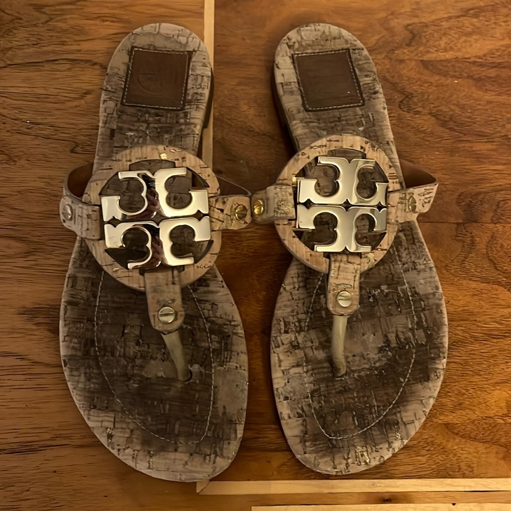 Tory Burch Miller Sandals, “cork” look with gold logo
